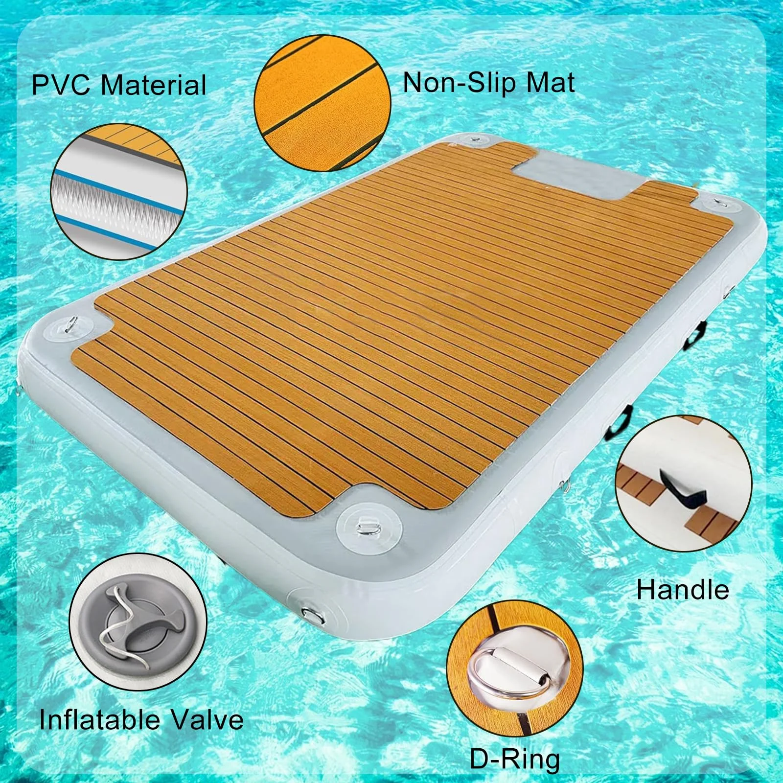 Stock Large 4m Inflatable Floating Dock with Non-Slip Surface, Inflatable Dock with Ladder & Carry Bag for Lake, Pool, or Beach