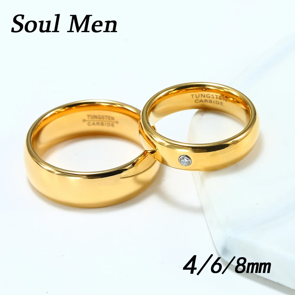 Classic Tungsten Carbide Rings Glod Color 4/6/8mm For Women Men Couple Wedding Bands Zirconia Engagement Christmas Gift Jewelry