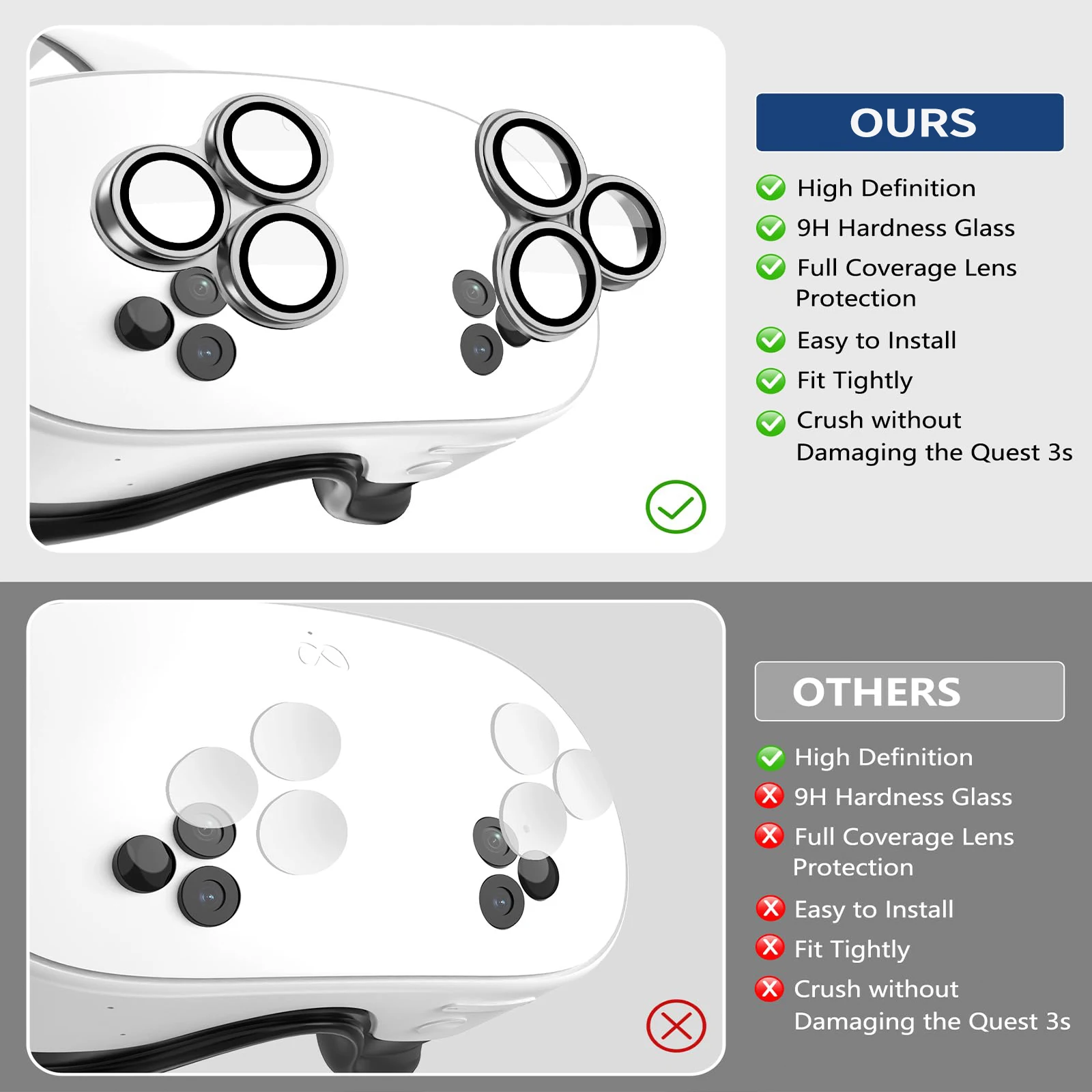غطاء عدسة الكاميرا لـ Meta Quest 3s VR ملحقات إطار من سبائك الألومنيوم 9H HD طبقة رقيقة واقية من الزجاج المقسى لـ Oculus Quest 3s