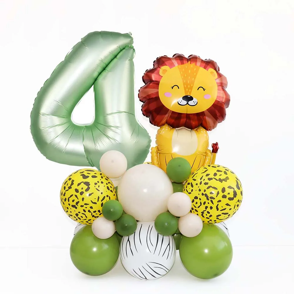 35 pz/set 32 pollici numero verde oliva animale leone palloncini Set Wild One Jungle Safari 1 2 3 4 5 6 anni decorazioni per feste di compleanno