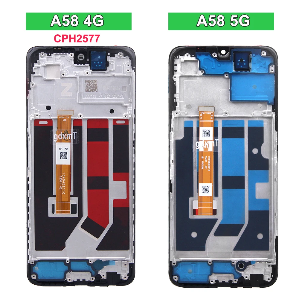 Test A58 Screen With Frame For Oppo A58 4G/5G LCD CPH2577 Display Screen Touch Panel Digitizer Replacement Repair Parts