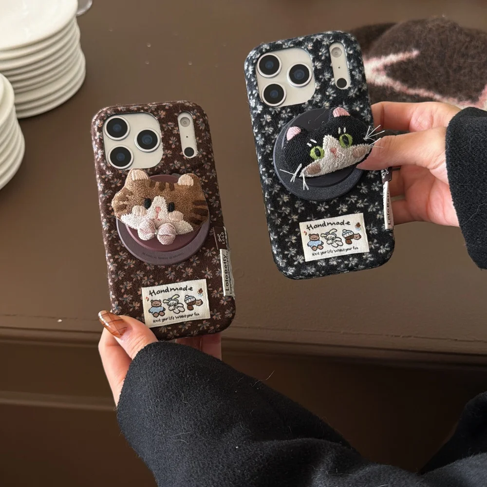 

Cute little floral cat For magnetic holder mobile case, suitable for iPhone13/14/15/16/17 Pro Max,INS shockproof protective case