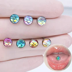 7PCS 316L Surgical Steel Tongue Barbell Piercings Symphony Mermaid Scales 16G Tongue Barbell Rings Fashion Piercing Jewelry