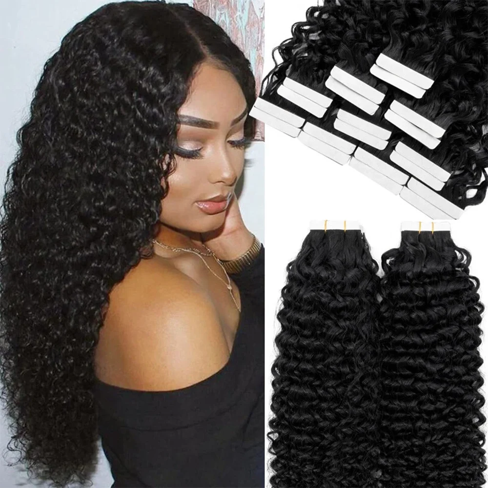 

Лента с глубокими волнами в наращивании волос Натуральная черная лента с волной человеческих волос в наращивании Двусторонняя лента для человеческих волос