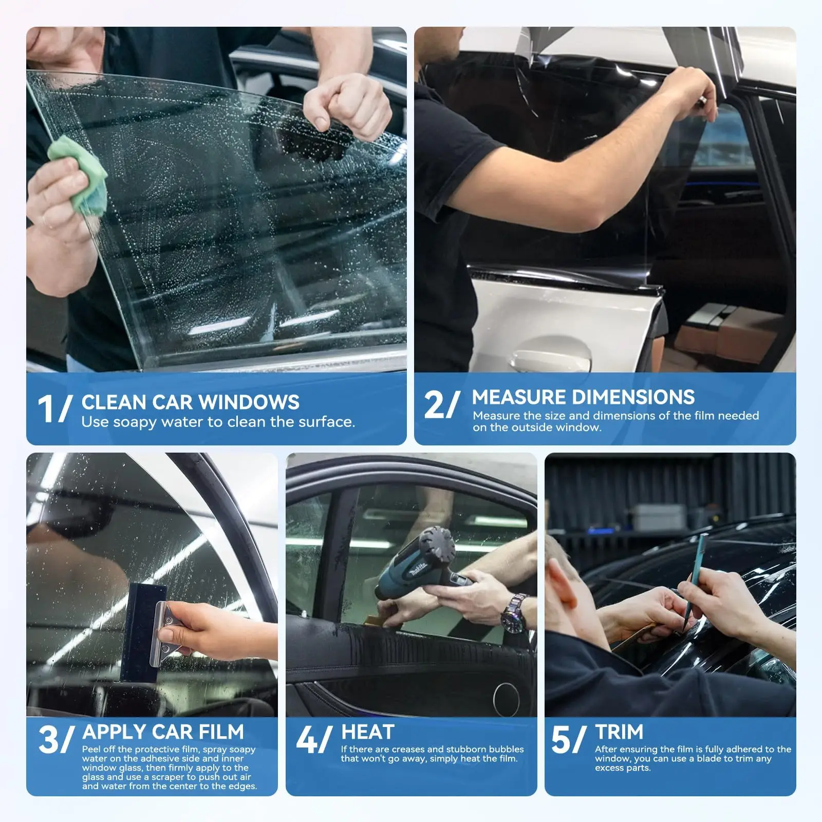 Privacy Car Window Film Blackout Black Roll Sun Block UV Block Heat Block Vinyl Universal Cut to Fit for Auto Truck SUV