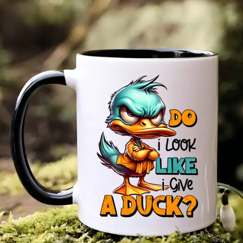 2 pcs 3A grade 11 oz  Funny Duck Mug,  Ceramic Coffee Mug DO I LOOK LIKE I GIVE A DUCK Gift for Birthday Christmas Holiday