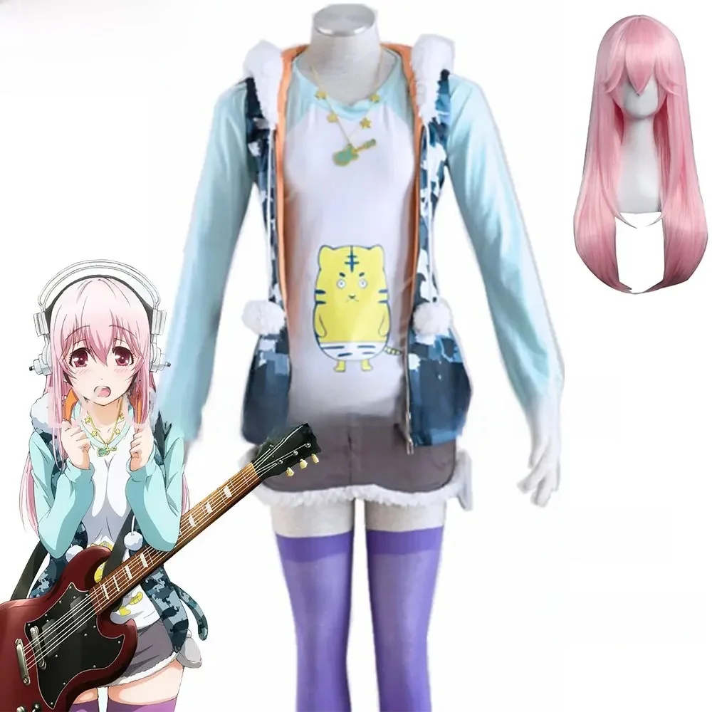 Zestaw kostiumów odzieży Anime Super Sonico uszy bluza z kapturem kota (kurtka Tshirt Skrit) — zdjęcie 2