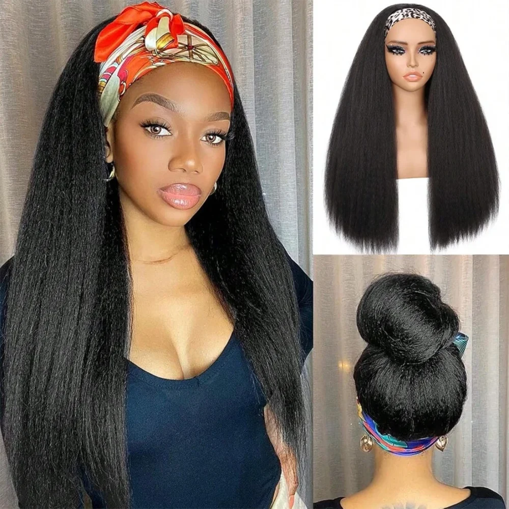 แถบคาดศีรษะวิกผมวิกผมผมมนุษย์ Kinky ตรงแถบคาดศีรษะวิกผมวิกผมผมมนุษย์สําหรับผู้หญิงไม่มีวิกผมลูกไม้ด้านหน้าเต็มรูปแบบทําวิกผม