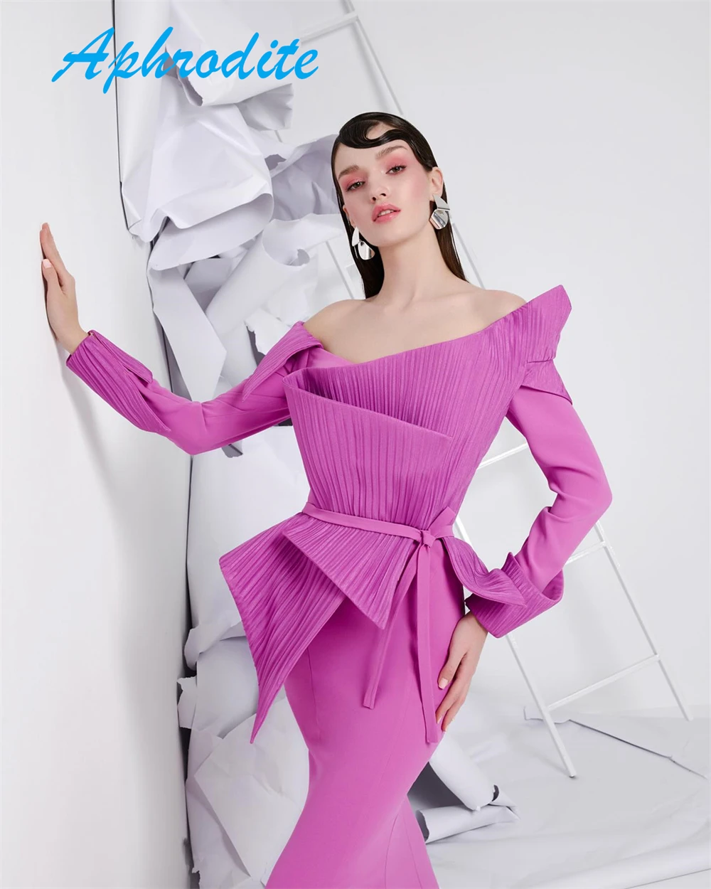 

Customized Mermaid Modern Pink Jersey Evening Dress Classic Off the Shoulder Long Sleeves Homecoming Dress Vestido De Festa