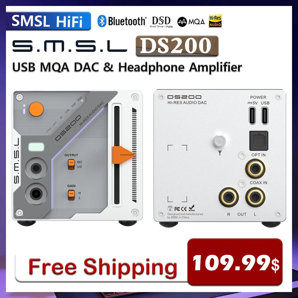 

SMSL DS200 Hi-Res Audio Decoder USB DAC CS43131x2 Support Bluetooth5.1 Optical Coaxial 3.5mm 4.4mm Output Headphone Amplifier