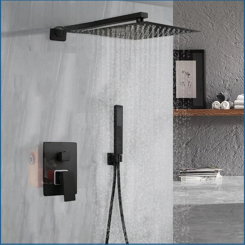 KEMAID  Zwart 8 12 16 Inch Douche Regenval Badkamer Douche Kraan Bad Regen Vierkante LED Licht Douchekop Douche Kraan set - afbeelding 2