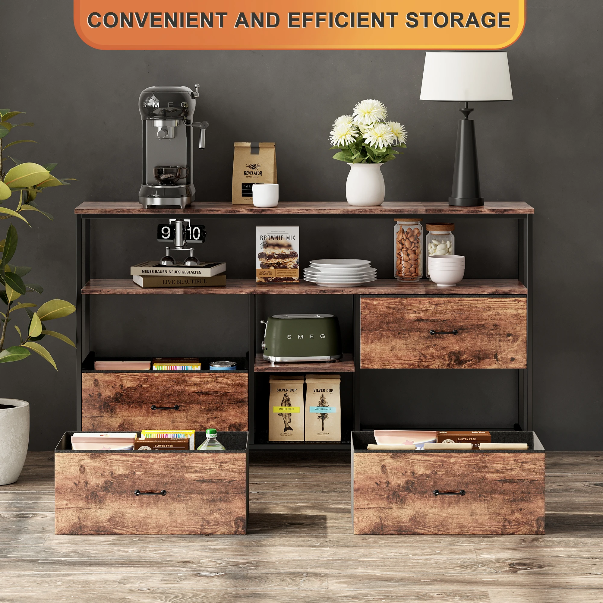 108cm TV-Schrank, Kommode mit 4 Stoffs chu bladen, Schubladen schrank für Küche, Büro, Flur, TV-Schrank mit Stoffs chu bladen