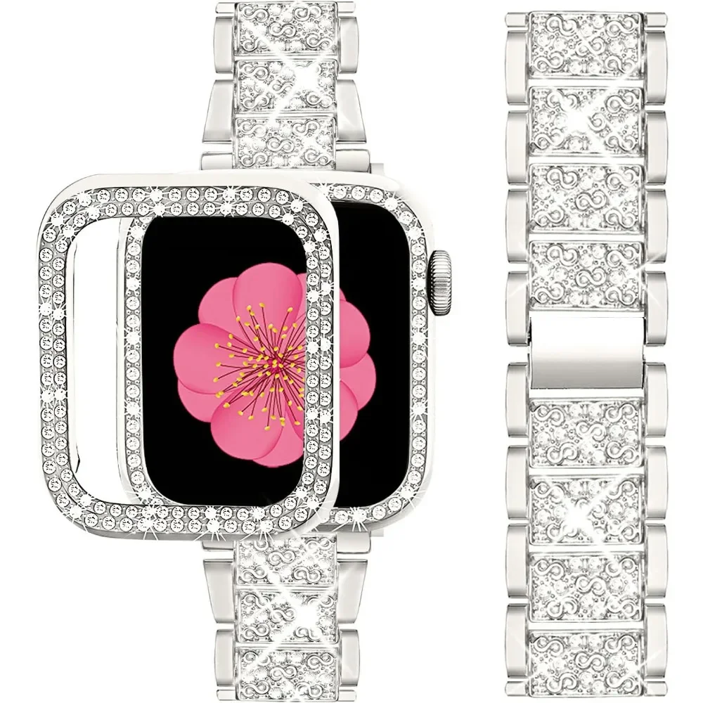 Bling Strap+Case do Apple Watch Band 40mm 44mm 41mm 45mm 42mm 46mm Biżuteria damska Diamentowa metalowa bransoletka iWatch SE 6 7 8 9 10 — zdjęcie 2