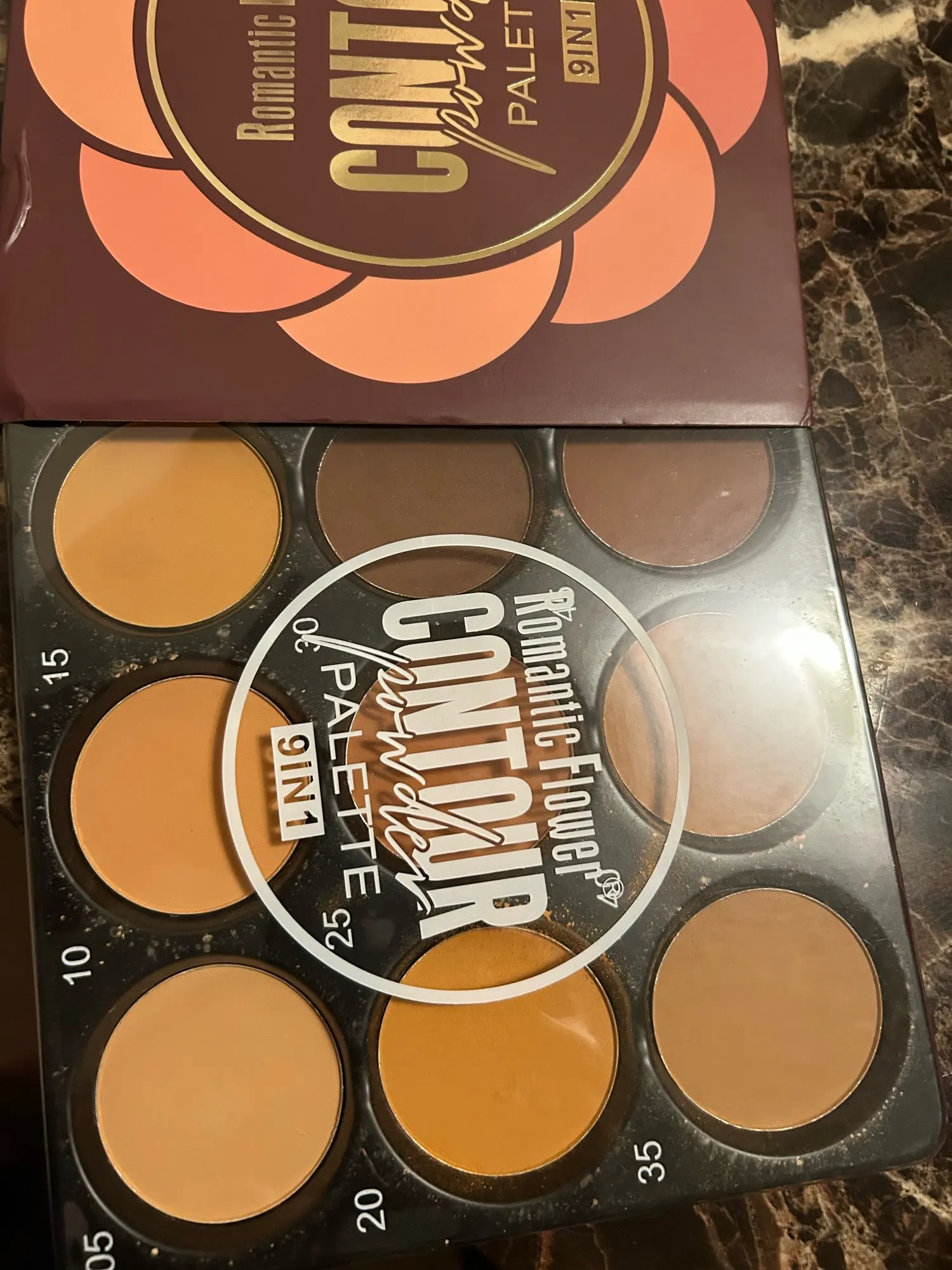 9-Color Dark Bronze Foundation Palette, for Contouring, Concealing, Setting Makeup, Oil Control, Shading, and Nose Shadowing, with a Matte Finish and Subtle Shimmer photo review