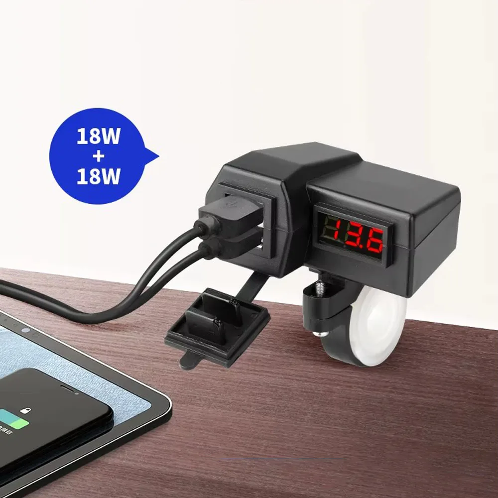 1pc Motorcycle USB Fast Charger Handle Style Dual USB Socket with Switch Voltmeter Waterproof Phone Power Supply Adapter Kit 12V