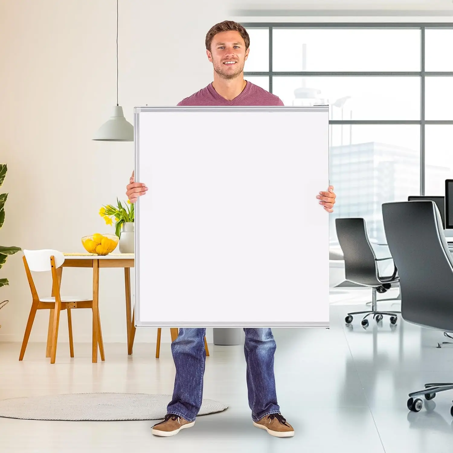 Magnetic White Board Dry Erase Board for Wall，72" x 48" (6ft x 4ft) Wall-Mounted Aluminum Frame Marker Board, Foldable Portable Whiteboard with a Long Pen Tray for School, Classroom, Office & Home view 5