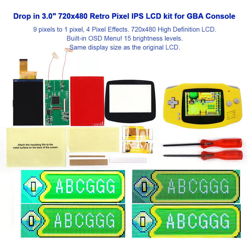 

2023 New Easy Installation GBA IPS 3.0 inch LCD Mod Kits Drop in Screen Replacements for Gameboy Advance Housing Shell