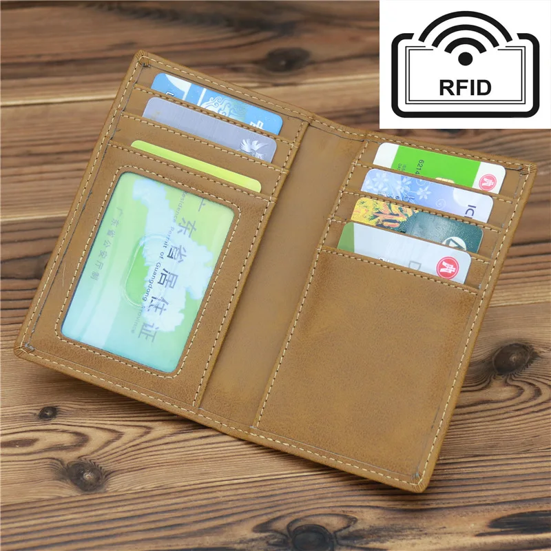 Tarjetero Retro Para hombre y mujer, billetera de cuero PU, RFID, identificación de crédito, banco, tarjetero Delgado, tarjetero pequeño con bolsillo para dinero