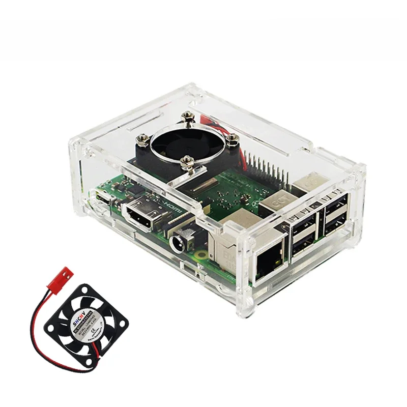 Akrylowa obudowa dla Raspberry Pi 3 Model B+ 3B Przezroczysta obudowa z opcjonalnym wentylatorem chłodzącym dla Raspberry Pi 3B+ — zdjęcie 2