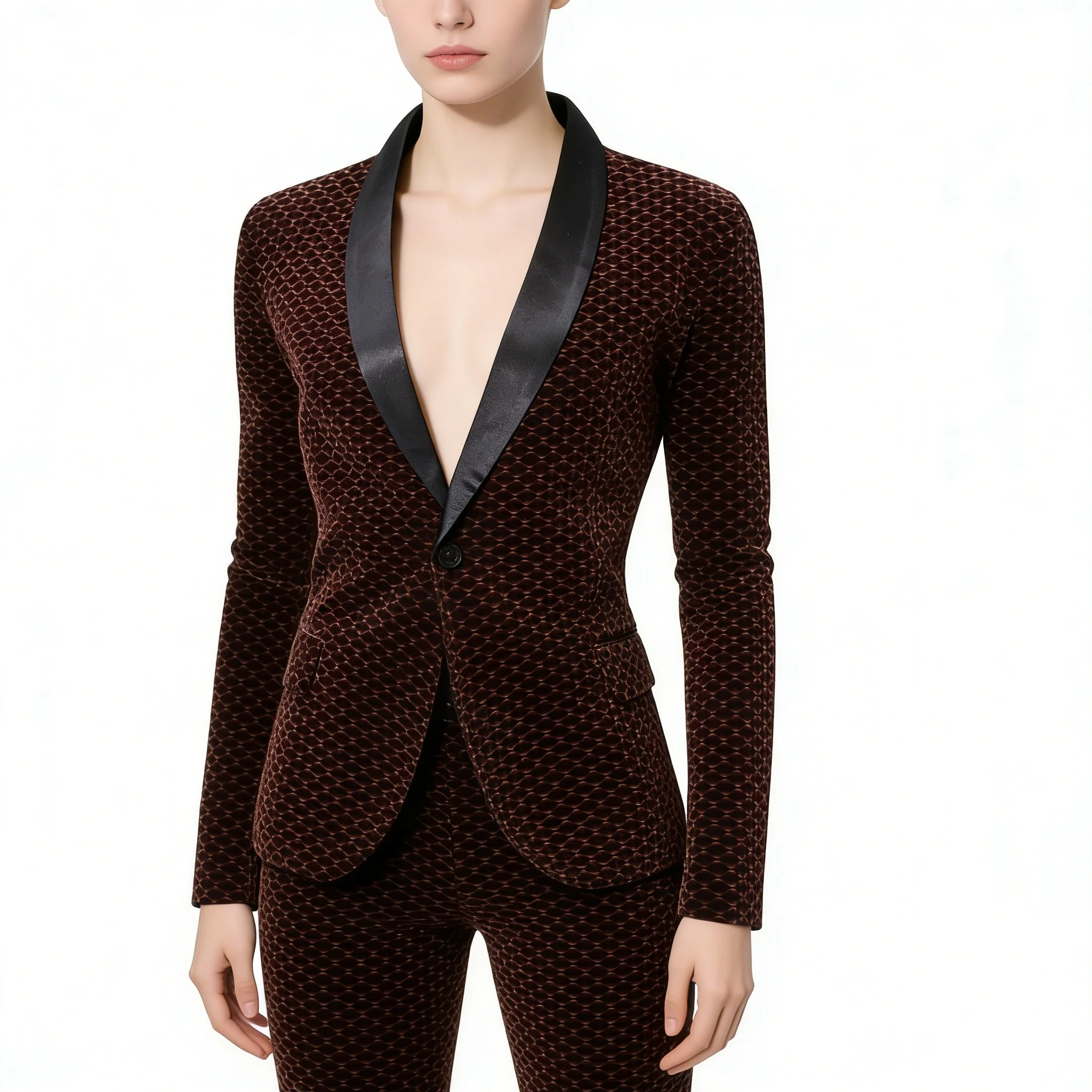 

Men Luxury Patterned Blazer Slim Fit Shawl Collar Velvet Style Formal Party Wedding Prom Suit Jacket