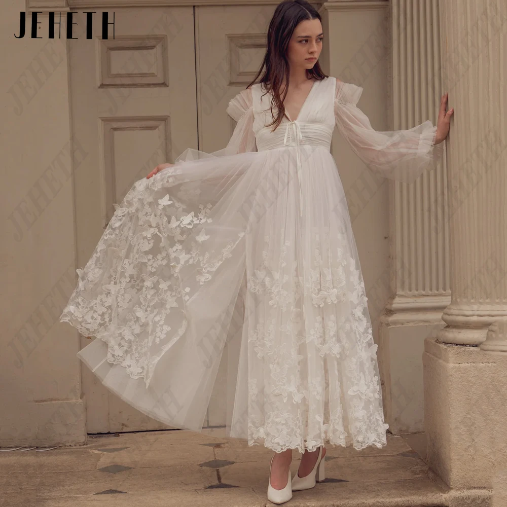 JEHETH-vestido de fiesta con bordado de mariposas blancas, vestido de noche Formal con hombros descubiertos y mangas abullonadas, Estilo Vintage Vestido de Fiesta Vintage Blanco Bordado Mariposa  Partido partido fuera