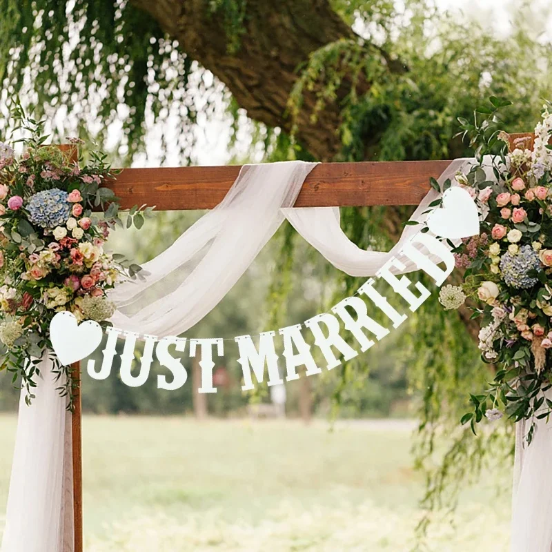 Bannière de banderole Vintage pour mariage, juste marié, accessoire de stand Photo pour fête prénuptiale, fournitures de décoration rustiques pour fête d'anniversaire de mariage