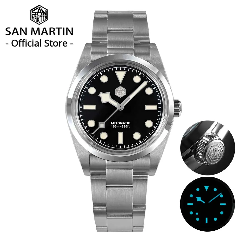 San Martin Herren-Luxusuhr 36 mm BB36 Schneeflockenzeiger Explore Series Sportuhren PT5000 Automatik mechanisch 10 Bar BGW-9 Lume
