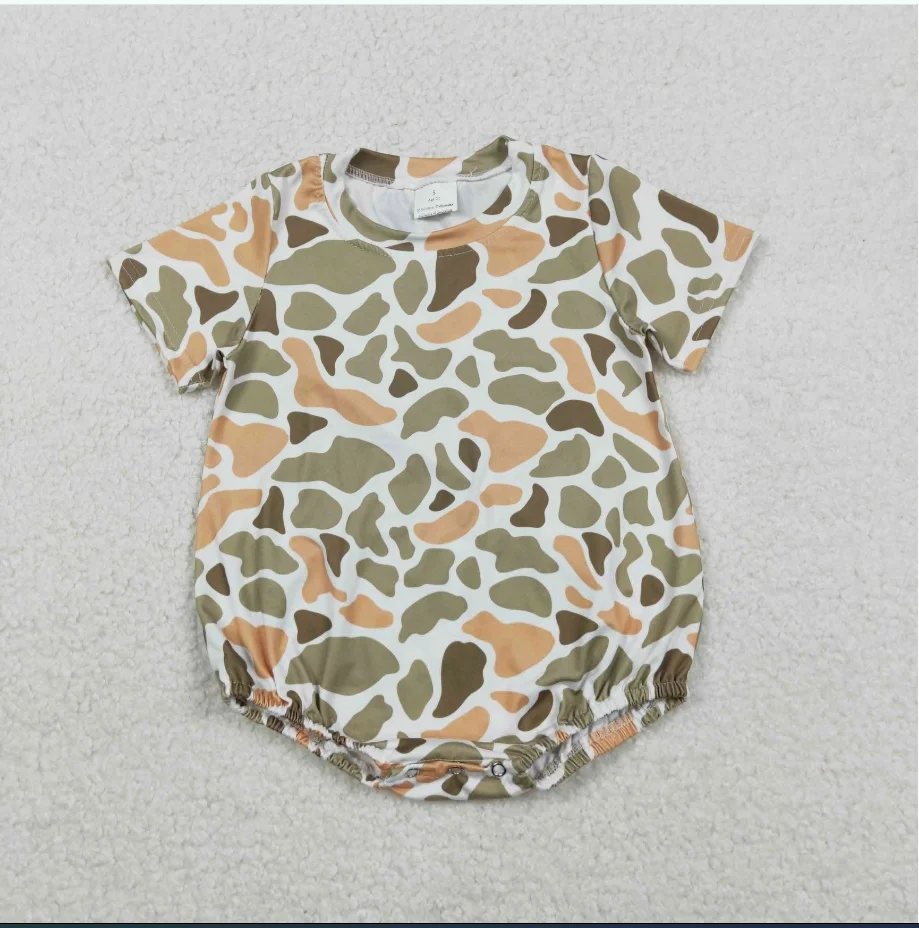 

Infant Boy SR3452 Orange Green Camo Print Baby Boys Summer Romper