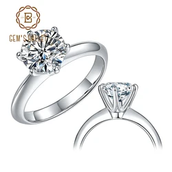 GEM'S BALLET 18K White Gold Moissanite Ring 1ct 2ct 3ct Round Moissanite Diamond Solitaire Engagement Rings For Women