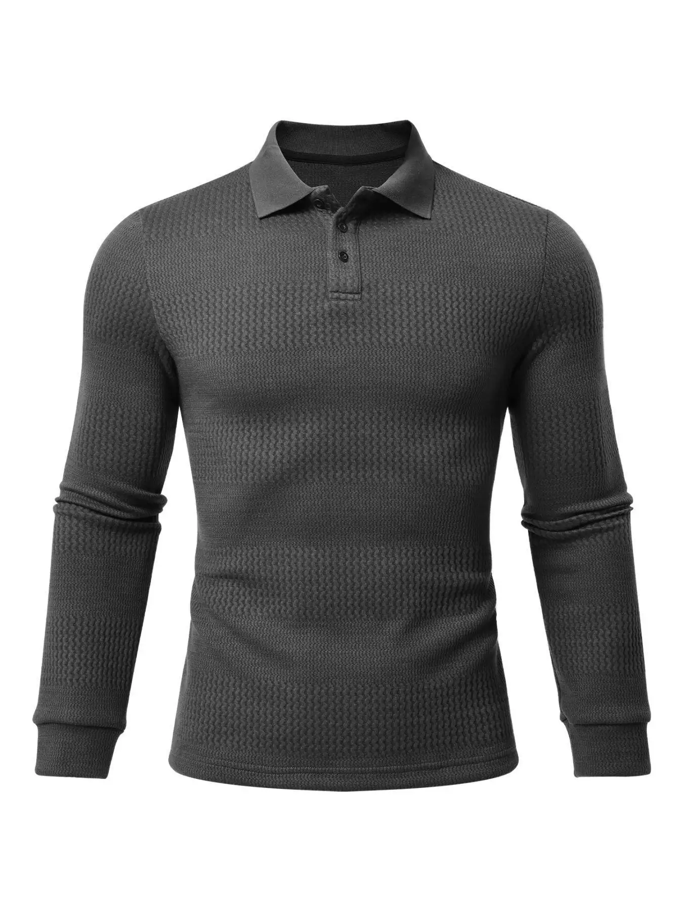 Polo da uomo in maglia maglione a maniche lunghe maglione polo casual con colletto strutturato waffle