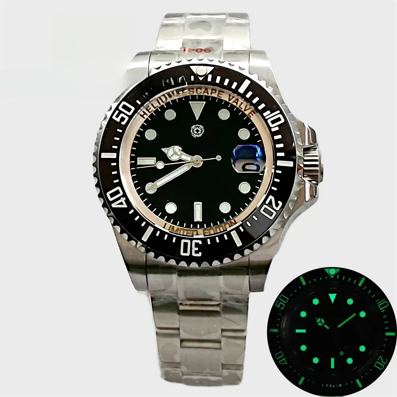 Bliger 43Mm Dive Horloge Voor Mannen Nh35 Miyota 8215 Pt5000 Ar Coating Saffier Glas Vergroot Datum Groen Lichtgevende Keramische Bezel - afbeelding 2