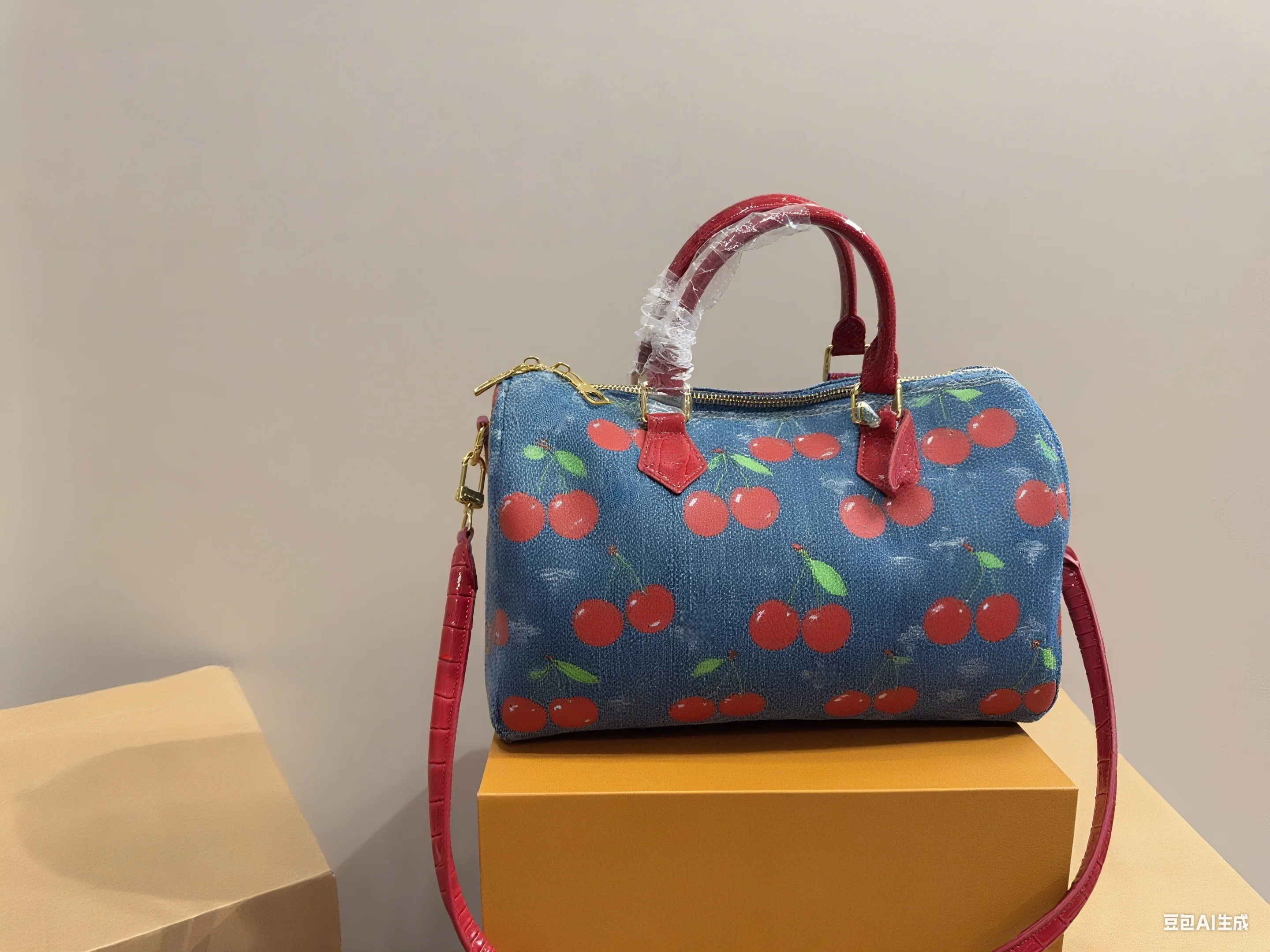 

American Domestic Shop - Cute Cherry Pattern Denim Handbag, Fashionable Women's Shoulder & Handheld Bag