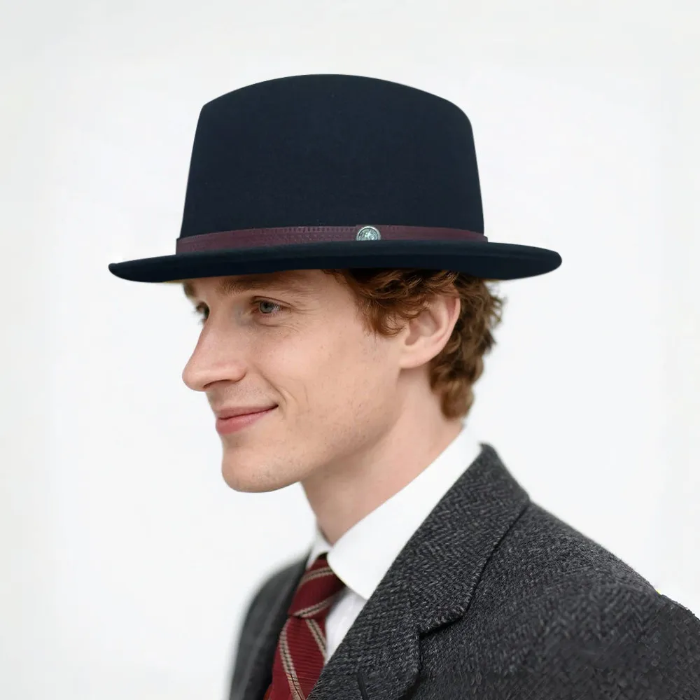 Chapéus de porkpie vintage para homens, chapéus fedora pretos sólidos, chapéu simples de torta de porco, moda masculina, sombrero hombre chapeu masculino show