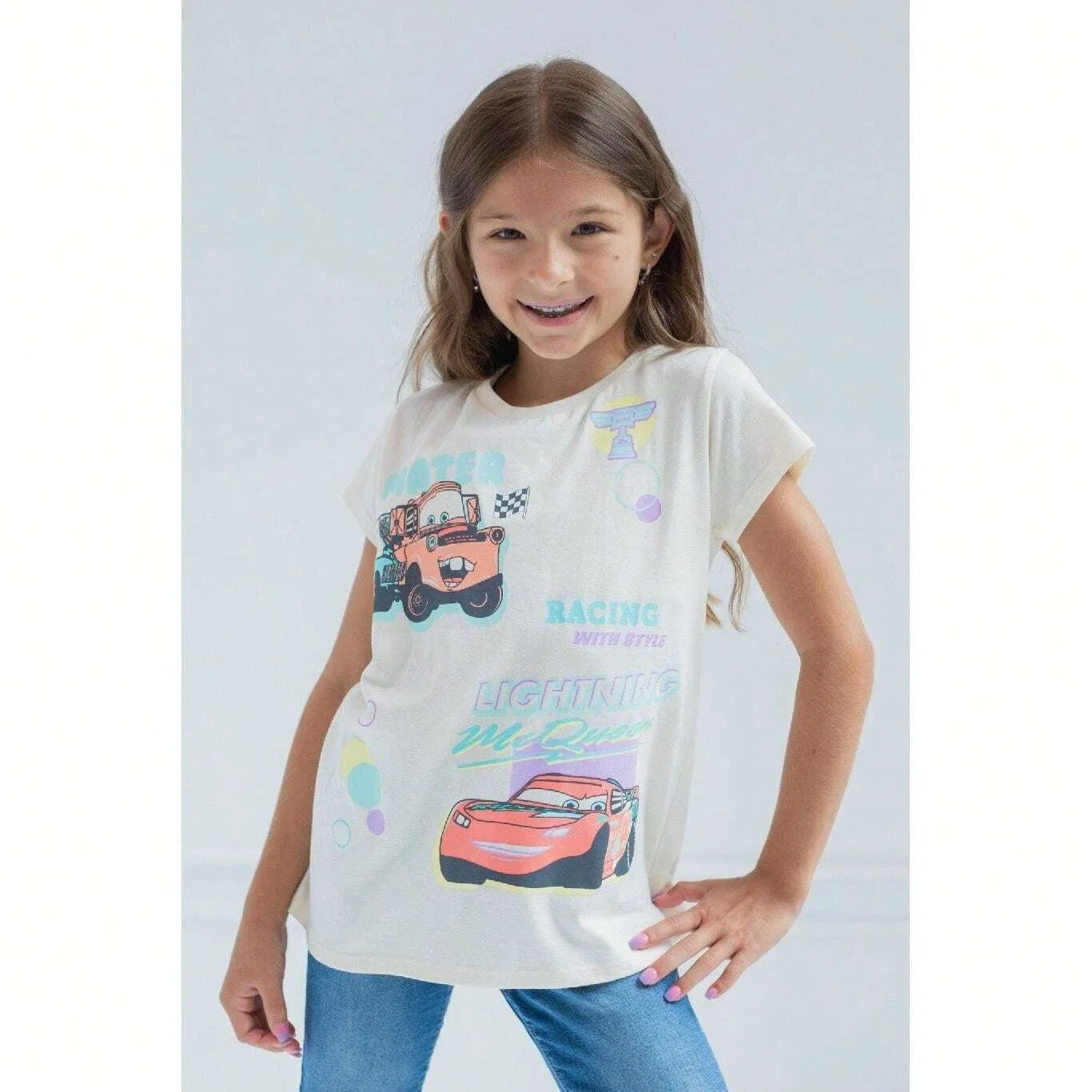 New Disney Pixar Car Lightning McQueen Tow Mater Pattern Girl Crew Neck Casual Fashion Kids/Adult Short Sleeve T-Shirt