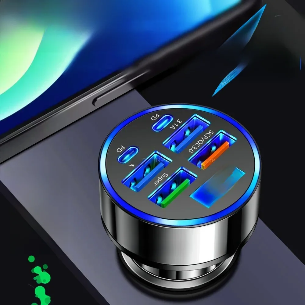 Ładowarka samochodowa 100W 6/8 portów Szybkie ładowanie PD QC3.0 USB C Ładowarka samochodowa do telefonu typu C Adapter w samochodzie do iPhone Samsung Huawei Xiaomi — zdjęcie produktu 7