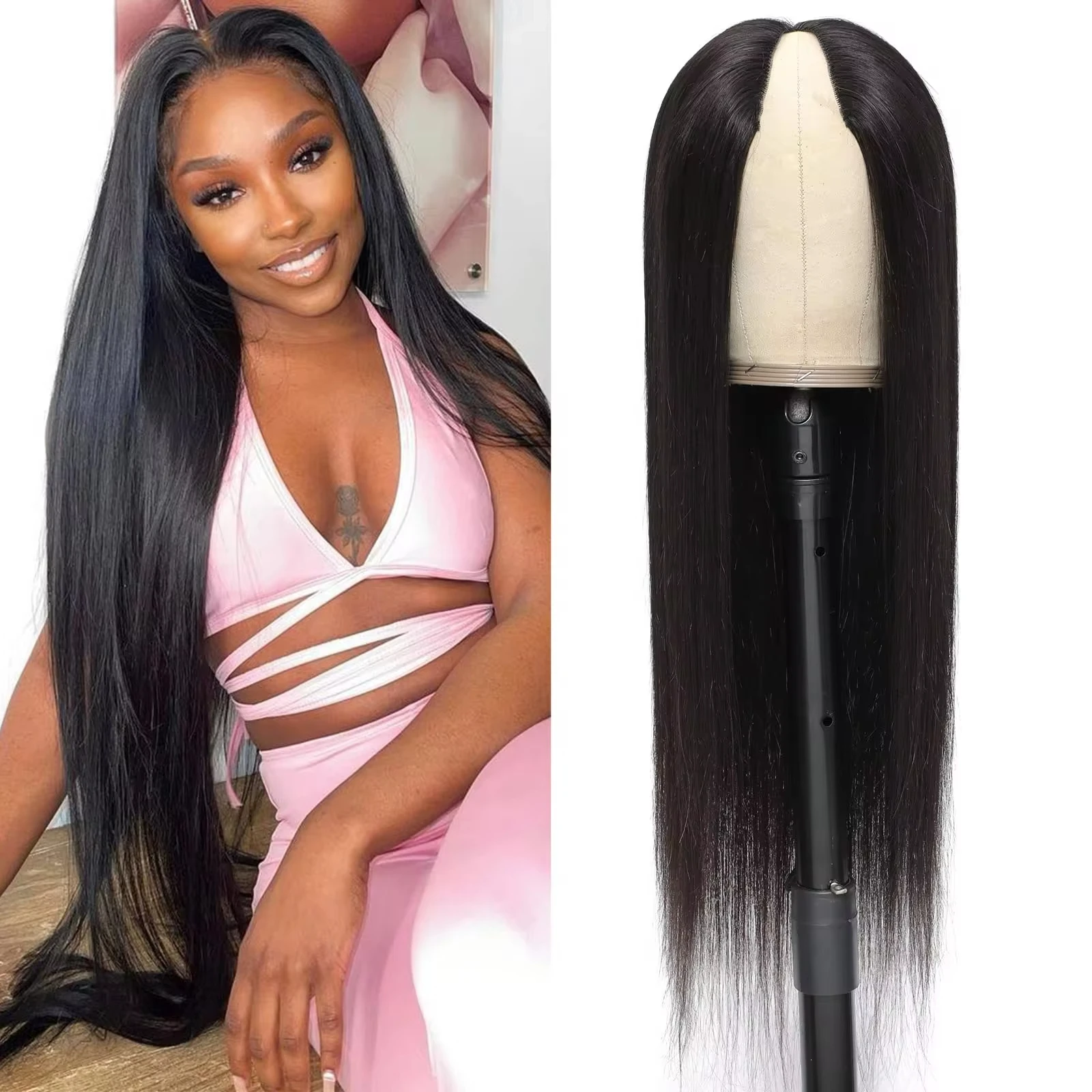 V Shape Wigs Natural Color V Part Wigs Straight Wig 14-34 inches No Leave Out Brazilian Human Hair Wig V Part Wig For Women