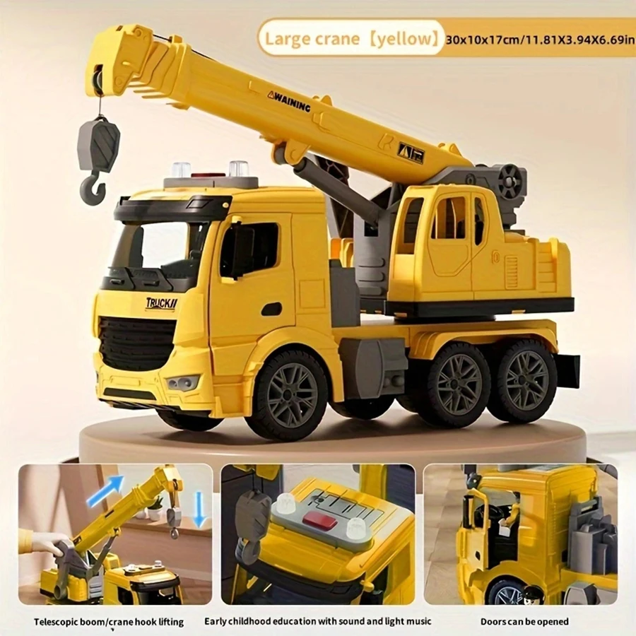 Jouets pour garçons et filles de 3 ans, lumières et sons de camion grue jouet de construction.