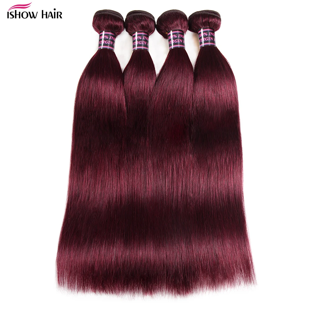 99J Straight Human Hair Bundles 30 Inch Colored Burgundy Bundles Human Hair Brazilian Remy Human Hair Extensions For Women