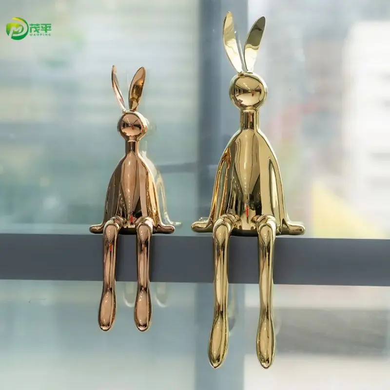 Sculpture de lapin en acier inoxydable, artisanat en métal de style moderne, décoration de jardin extérieur personnalisée, grossistes