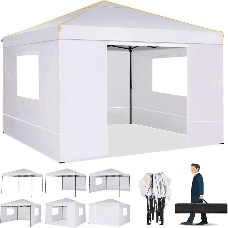 10x10FT Pop Up Canopy Tent with Sidewalls and Roll-up Ventilated Windows with Mosquito Net, Ez Outdoor Commercial Instant Gazebo