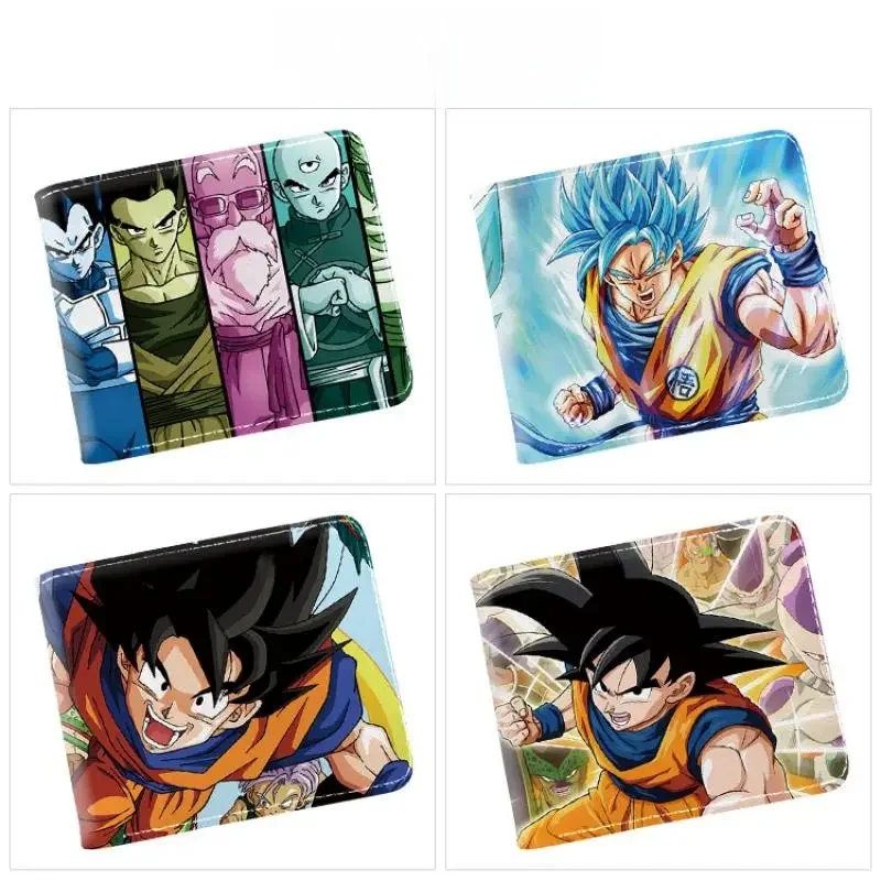 Anime Dragon Ball Super Z Son Goku dessin animé court portefeuille en cuir Pu deux fois portefeuille housse de protection capacité stockage carte sac
