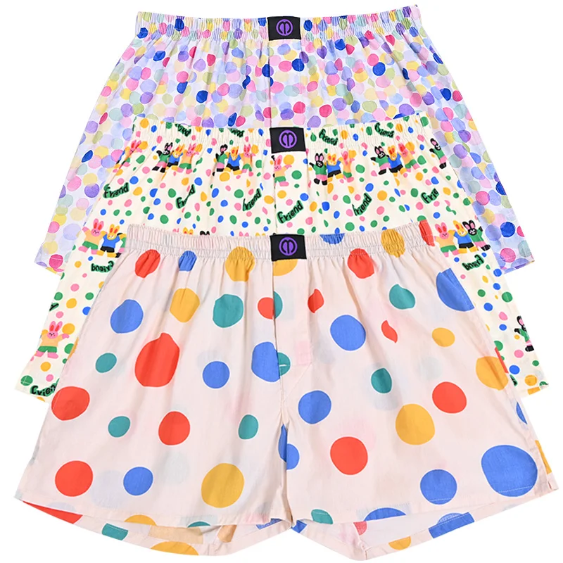 Colored Dots  Pattern Pure Cotton Shorts Underwear Pattern For Men Women Comfortable Nighttime Sleeping Breathable Panties