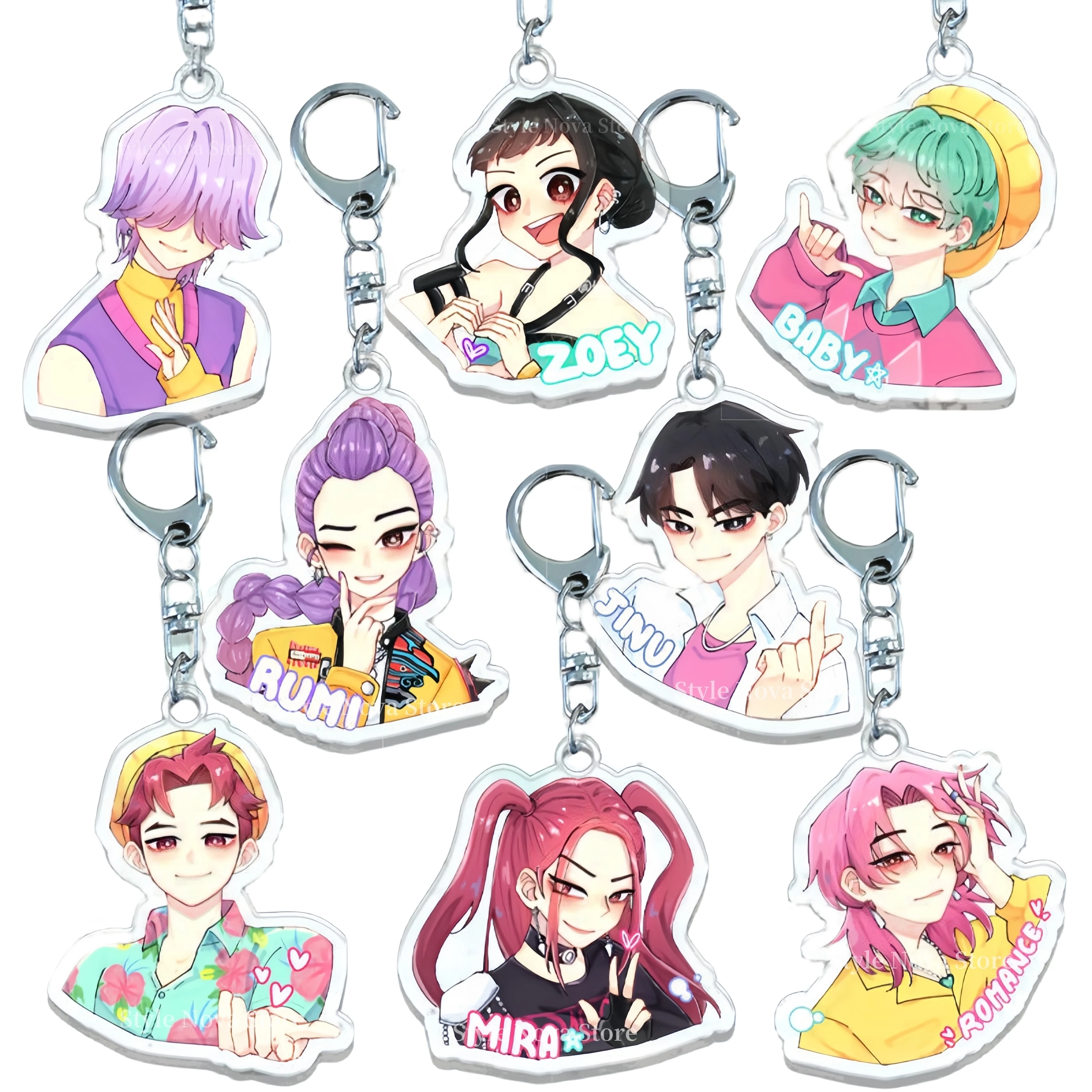 

KPop Demon Hunters Rumi Zoey Mira Saja Boys Acrylic Keychain Pendant Keyring Jewelry Decorations Gifts Halloween Carnival Props
