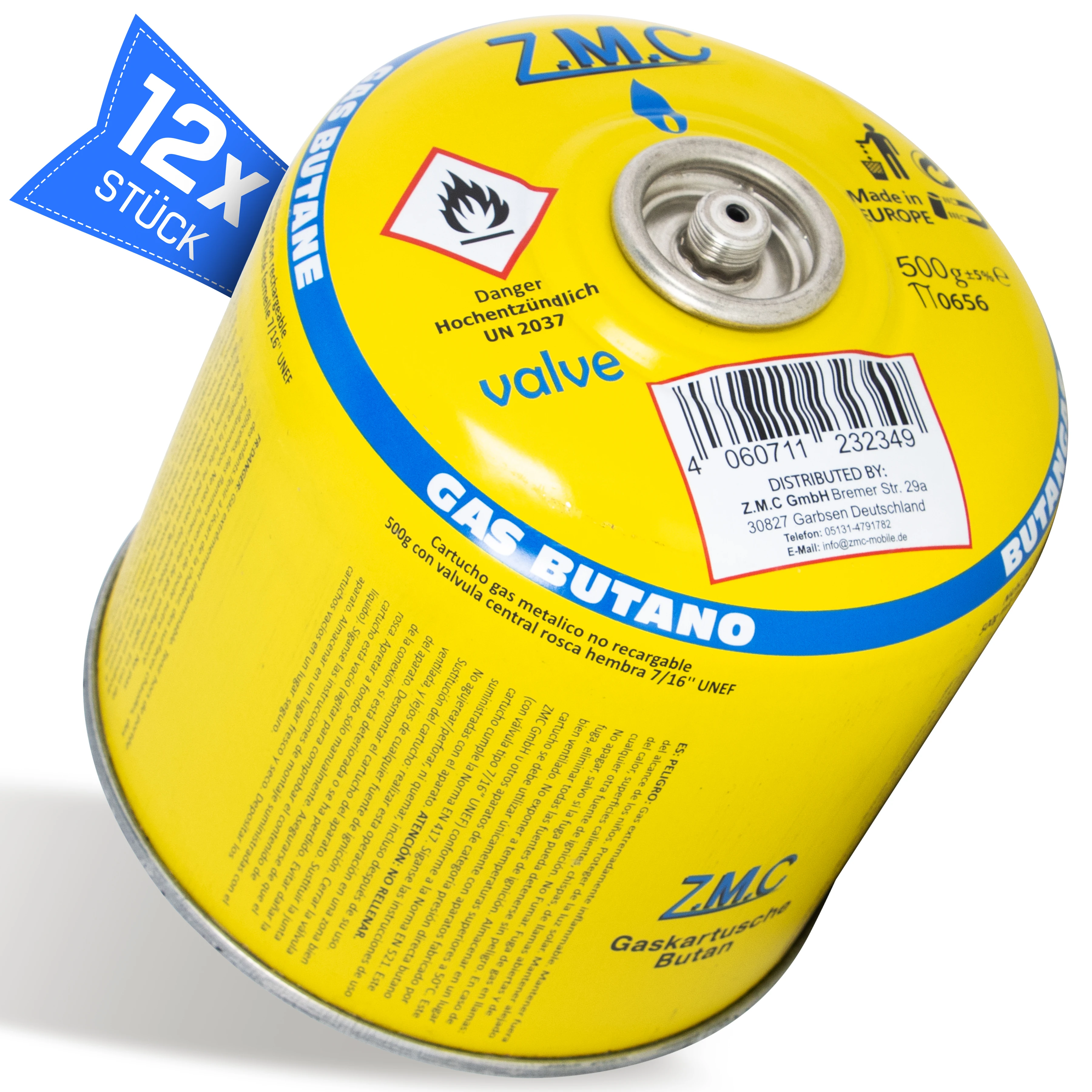 Z.M.C Gaspatroon 500g Propaan/Butaan 80/20 1X - 13X |     En417 Schroefpatroon 7/16" Euro-schroefdraad, 990ml - voor gasgrills, Weber en campingkachels