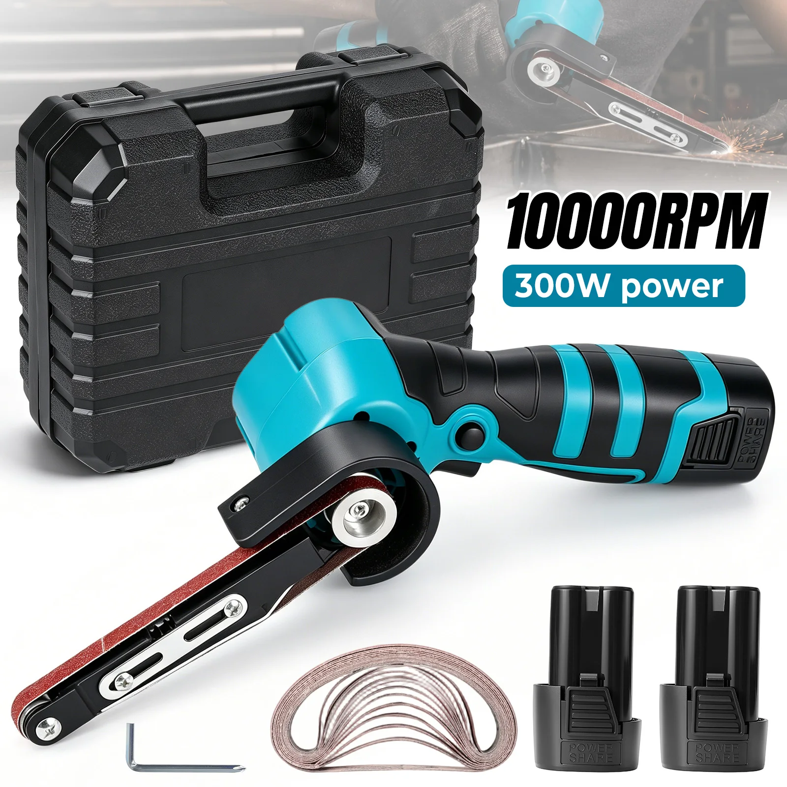 300W Kabelloser Mini-Bandschleifer Multifunktionaler Kombinierter Elektrischer Schleifer und Polierer Leichtes Elektrowerkzeug für Haushalt und Werkstatt zum Schleifen, Polieren und Bearbeiten