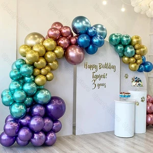 Metallic Birthday Party Balloons, Metal, Blue, Red, Chromium, Silver, Pink, Gold, Baby Shower, Wedding Decorations, 10 PCs, 20 PCs, 30pcs 6 Main Sales Decoration Blue and Gold Party - №6
