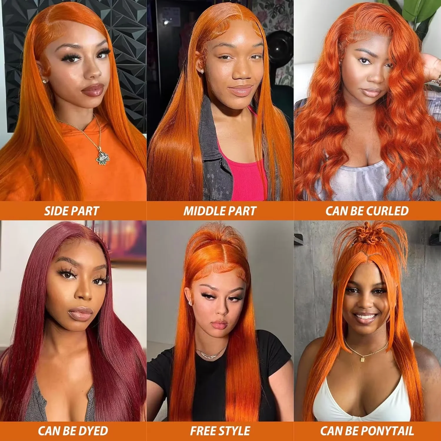 250% 34 بوصة البرتقال الزنجبيل العظام شعر طبيعي مفرود الباروكات الدانتيل الجبهة مستقيم 13x4 الدانتيل الباروكة الأمامية 350 الملونة قبل قطعها #3