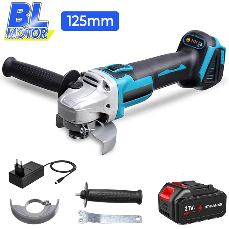 125 mm bürstenloser kabelloser elektrischer Winkelschleifer, 4-Gang-Schleif- und Poliermaschine, Holzbearbeitungs-Elektrowerkzeug für Makita 18 V Akku