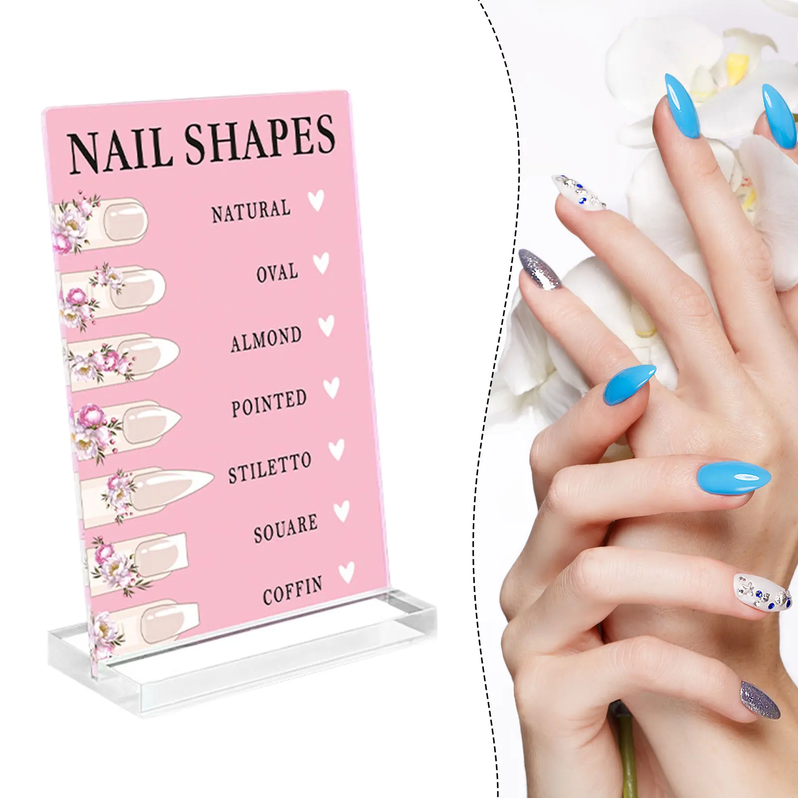 Nail Art Display Board Acrylic Nail Shape Guide Salon Nail List for Women 2MM Thick Acrylic Board Clear Manicure Display Panel