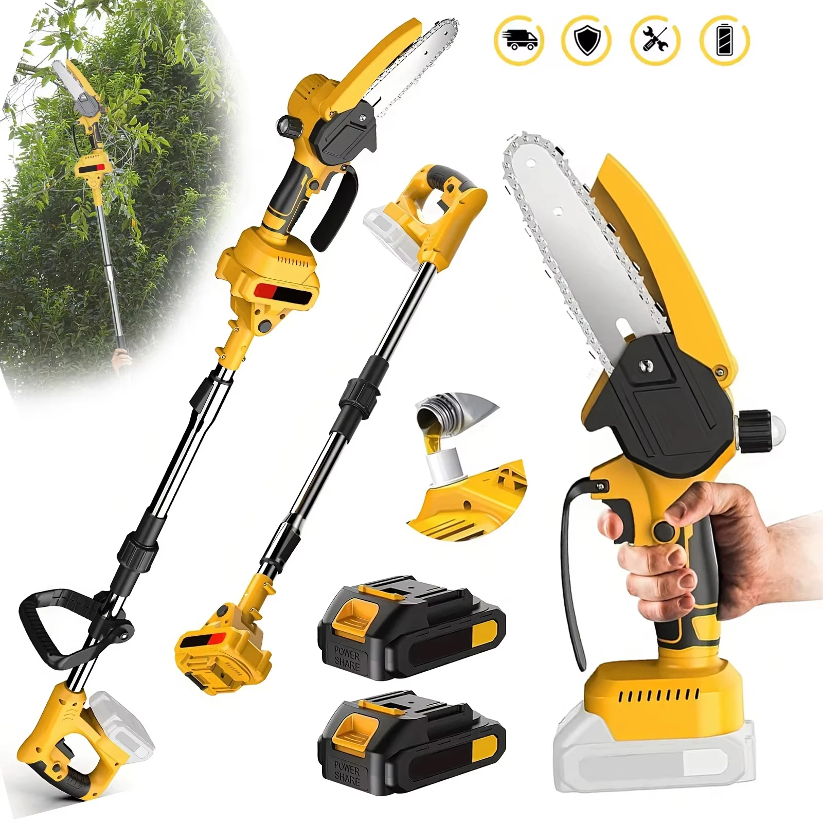 Scie à chaîne électrique 2-en-1 télescopique pour élagage, outil de jardinage pour batterie Makita